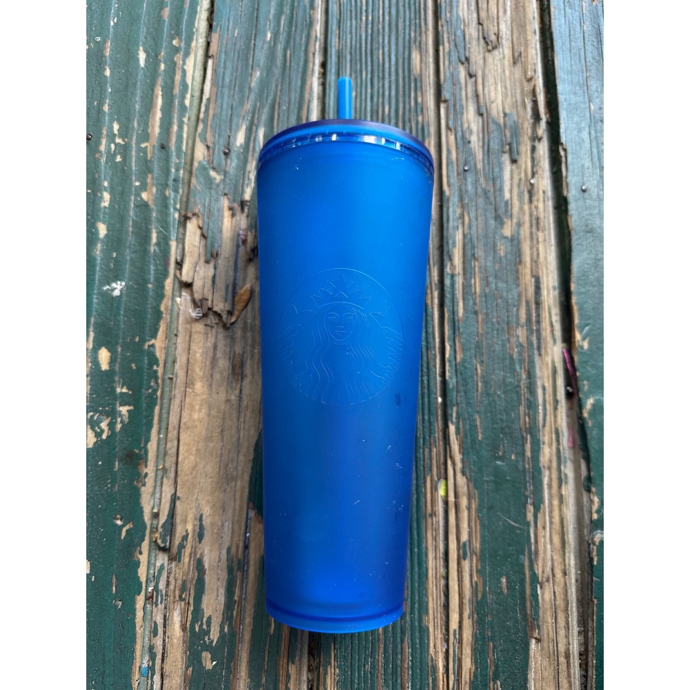 Starbucks Cobalt Blue Matte Venti Tumbler 24oz Cold Cup with Lid and Straw